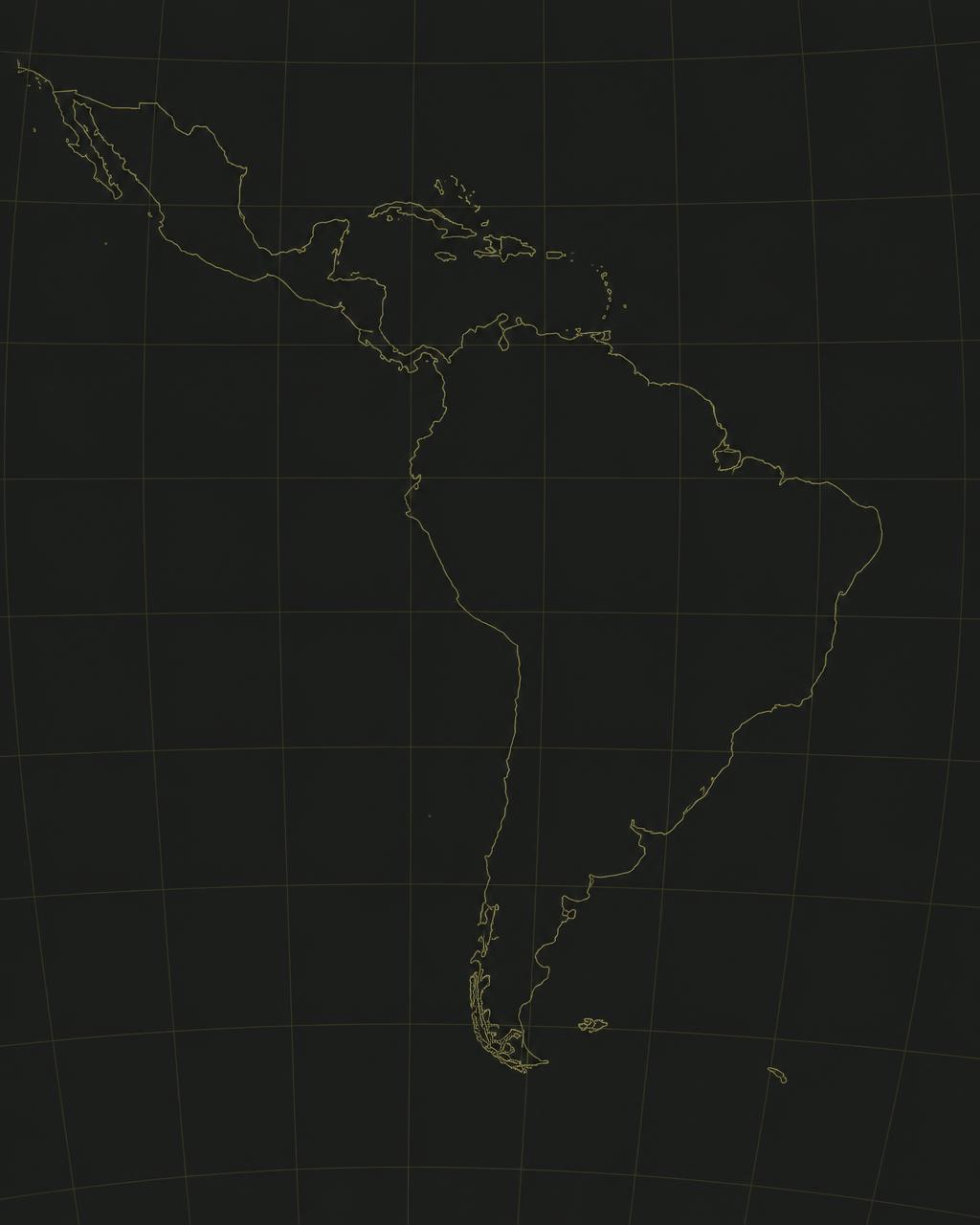 Minimal outline map of Latin America with data points